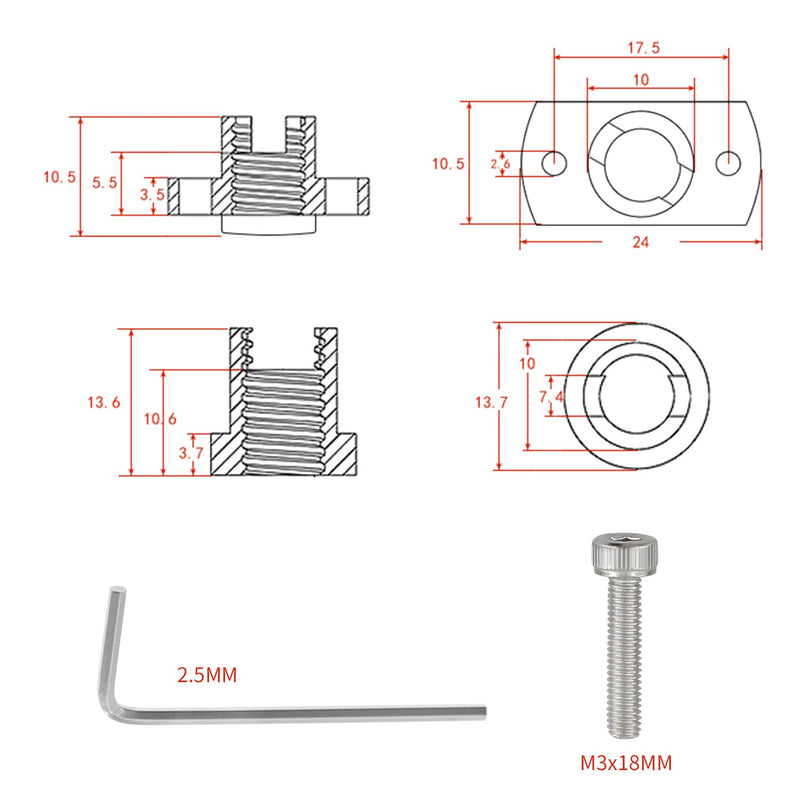 [Australia - AusPower] - OUYANG CR10 Z Axis T8 Anti Backlash Spring Loaded Nut Elimination Gap Brass Nuts for Upgrade Ender 3 Pro 3D Printer 8mm Threaded Rod, 2PCS 2 PCS 