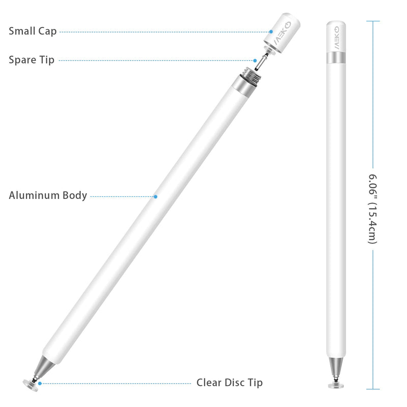 [Australia - AusPower] - Stylus for iPad Pencil, MEKO Disc Stylus Touch Screen Pens for Apple iPhone/Ipad pro/Mini/Air/Android/Microsoft/Surface and Other Touch Screens Bundle with 3 Replacement Tips-White White 