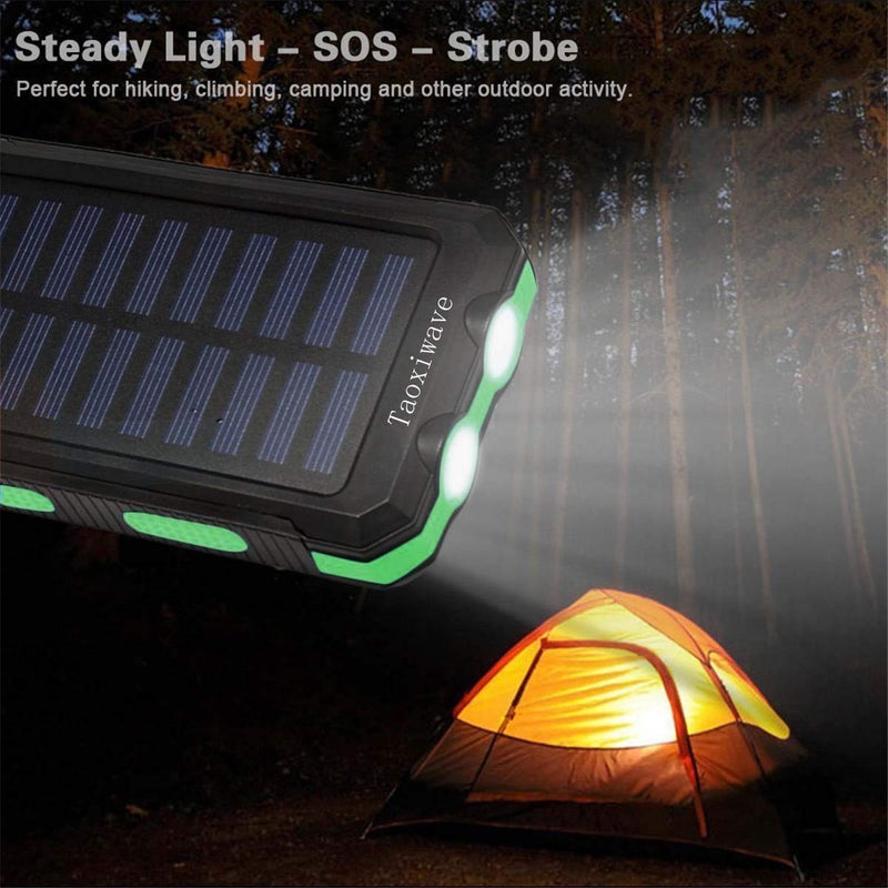 [Australia - AusPower] - Taoxiwave Solar Charger Solar Power Bank 20000mAh Waterproof Portable External Backup Outdoor Cell Phone Battery Charger with Dual LED Flashlights for Compatible with All Smartphone (Black & Green) Black & Green 