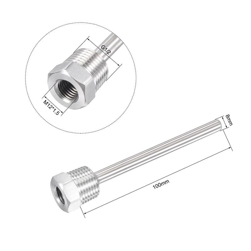 [Australia - AusPower] - uxcell 8mm Dia G1/2 Thermowell Weldless Stainless Steel 304 100mm Length for Beer Fermenter 