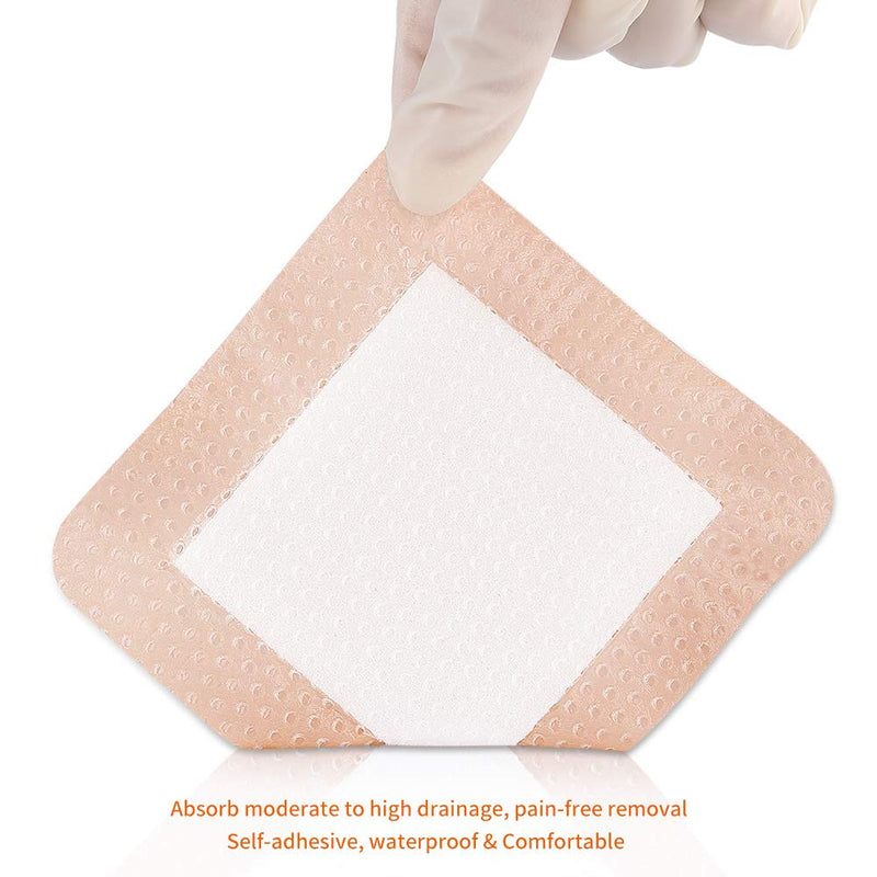 [Australia - AusPower] - EalionMed Silicone Foam Dressing with Gentle Adhesive Border 4''x4'', 10 Pack, Painless Removal High Absorbency Bed Sore Wound Bandage for Pressure Sore, Leg Ulcer, Diabetic Ulcer 10 Count (Pack of 1) 