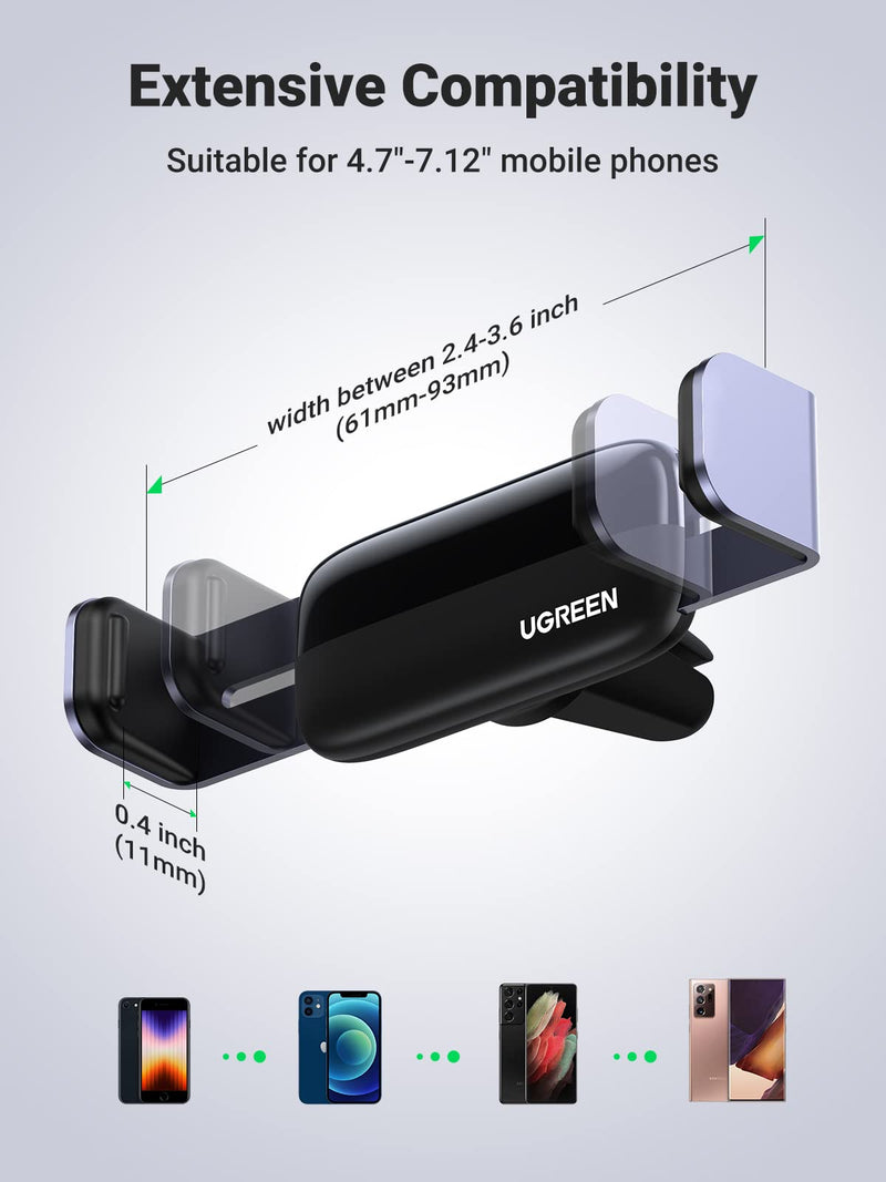 [Australia - AusPower] - UGREEN Car Vent Phone Mount Air Vent Holder Cell Phone Car Mount Compatible with iPhone 13 12 Pro Max 11 X 8 7 Samsung Note 10 Galaxy S21 Ultra S20 S10 Aluminum Arm 360 Degree Rotation 