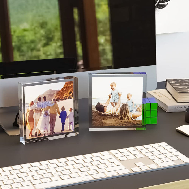 [Australia - AusPower] - (2Pack) acrylic frame, 4x4 size, 20% thicker,20mm thick frameless, clear frame double-sided,magnetic frame, free standing desktop display stand acrylic frame 4X4(2 Pack) 