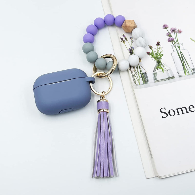 [Australia - AusPower] - Case for Airpods Pro, KOUJAON Soft Silicone Skin Case Cover with Bracelet Keychain Cute Apple Airpod Pro Cover for Women Girls (Lavender Grey) Lavender Grey 