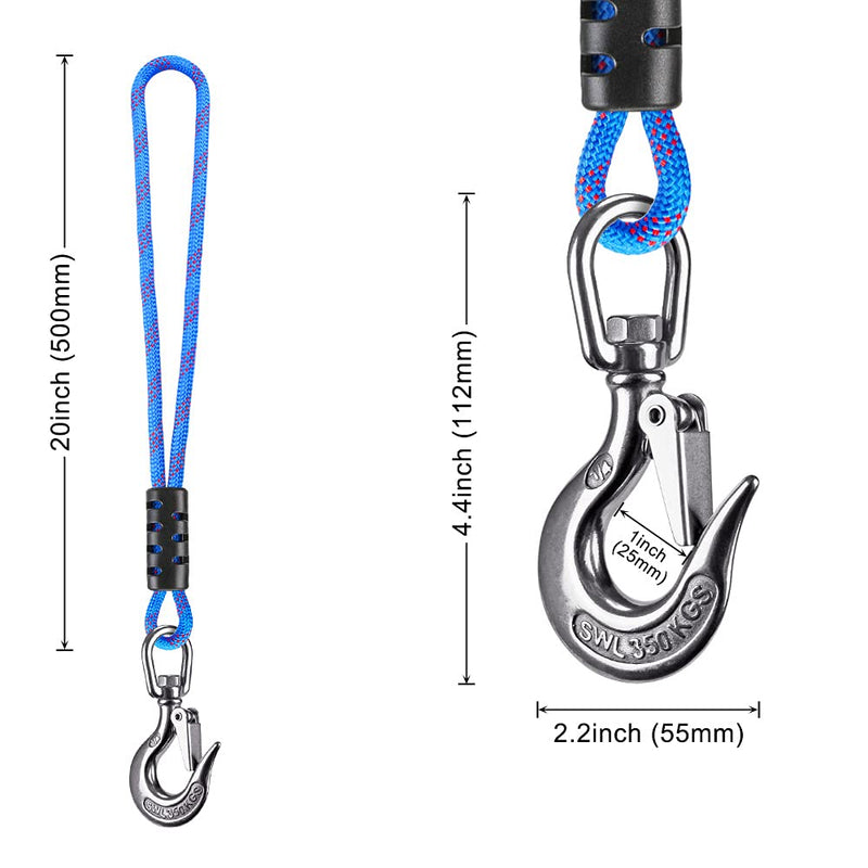 [Australia - AusPower] - Dolibest Tow Rope Quick Connector for Tubing Tow Rope for Tubing Boat Tow Harness Tube Tow Rope for Boating Ski Ropes for Watersports for Tubing with Stainless Steel Hook（360° Rotate） 20inch Blue Not floatable 