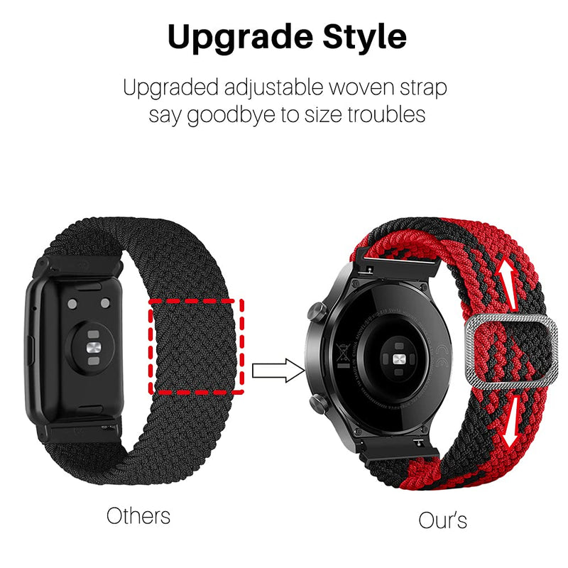 [Australia - AusPower] - Niboow Braided Band 20mm Compatible with Samsung Galaxy Watch 4 / Watch 4 Classic / Watch 3 41mm / Watch 42mm Adjustable Elastics Woven Nylon Bands for Watch Active 2 / Samsung Gear Sport - Black Red 