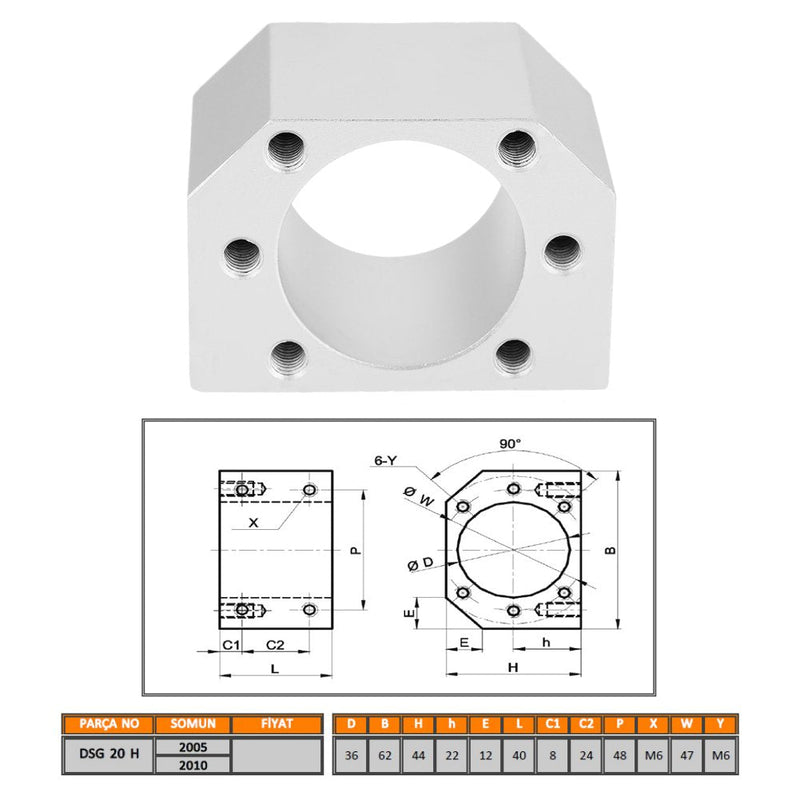 [Australia - AusPower] - DSG20H Ball Screw Nut Housing Seat Mount Bracket Holder Base for SFU2005 / SFU2010 CNC Accessory DSG20H 