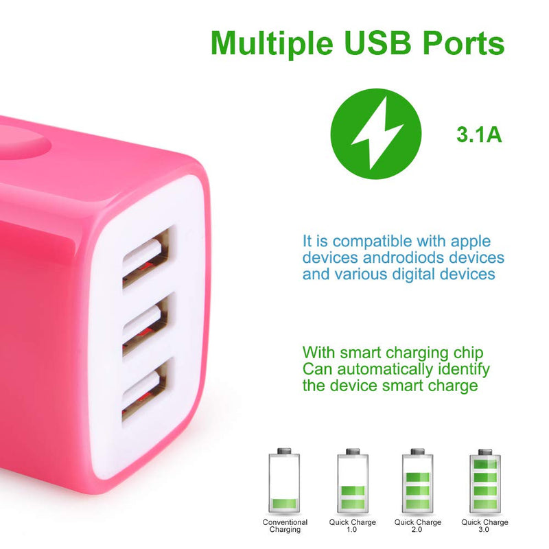 [Australia - AusPower] - Charging Block,Sicodo 3-Port Travel USB Wall Charger 5 Pack 3.1Am Block USB Adapter Power Plug Charging Station Box Compatible with iPhone X/8/7/6S,iPad,Samsung and Other USB Plug Devices 2Port-Multicolor 
