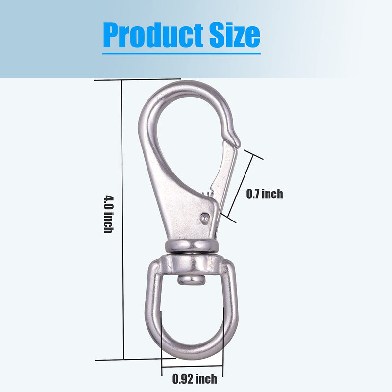 [Australia - AusPower] - Mixiflor 4 Pack Stainless Steel Swivel Eye Snap Hook Flag Pole Clips, Diving Clips Spring Hooks for Bird Feeders, Pet Chains, Dog Tie-Out Cable, Keychains and More (4 x 1-1/2 inch) 
