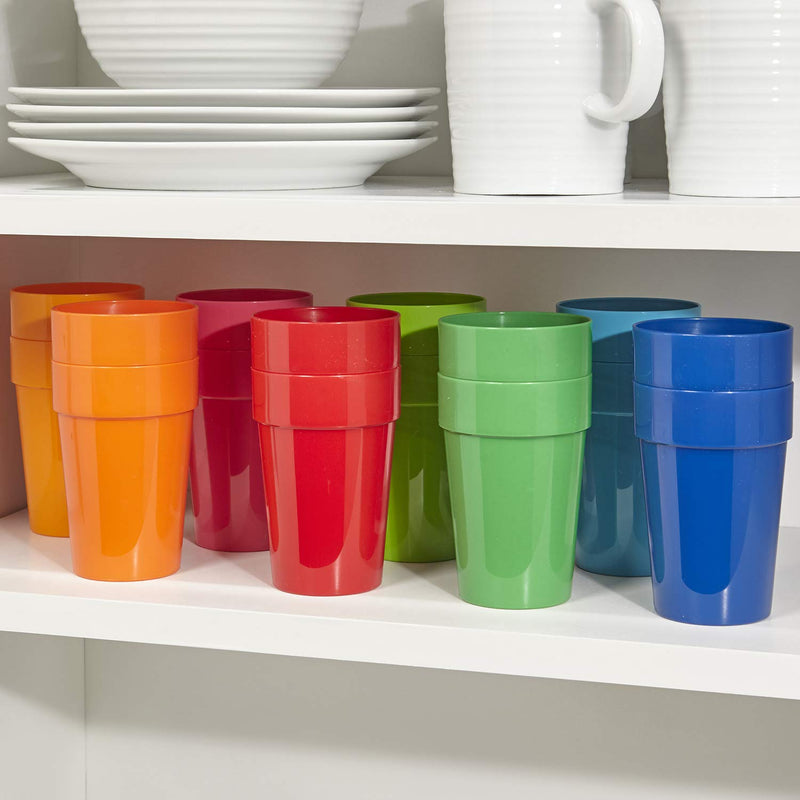 [Australia - AusPower] - US Acrylic Spectrum Unbreakable Plastic 10 ounce Stackable Juice Tumblers in 8 Assorted Colors | Set of 16 Kids Drinking Cups | Reusable, BPA-free, Made in the USA, Top-rack Dishwasher Safe 