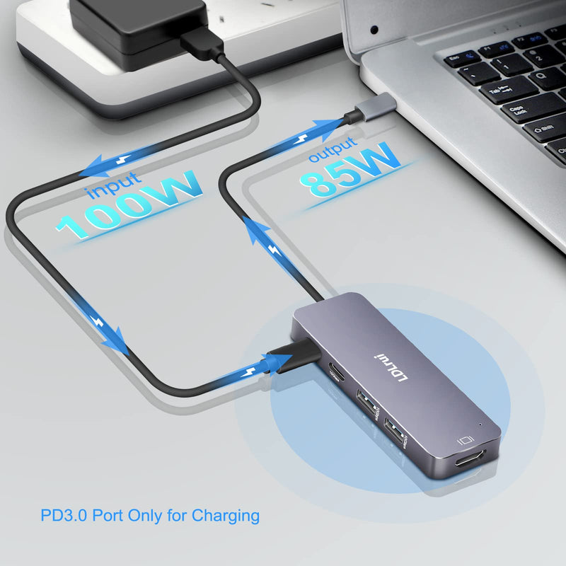 [Australia - AusPower] - 4K 60Hz USB C Hub HDMI Adapter for MacBook Air/Pro, LDLrui (7-in-1) USB C Multiport Adapter with 4K 60Hz HDMI, 100W Power Delivery, 10Gbps USB-C and 2 USB-A Data Ports, SD/Micro SD Card Reader Grey 