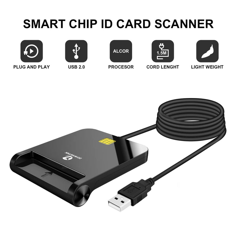 [Australia - AusPower] - ZOWEETEK CAC Reader Military, CAC Card Reader Military, Smart Card Reader Military, Compatible with Windows, Mac OS and Linux USB A 