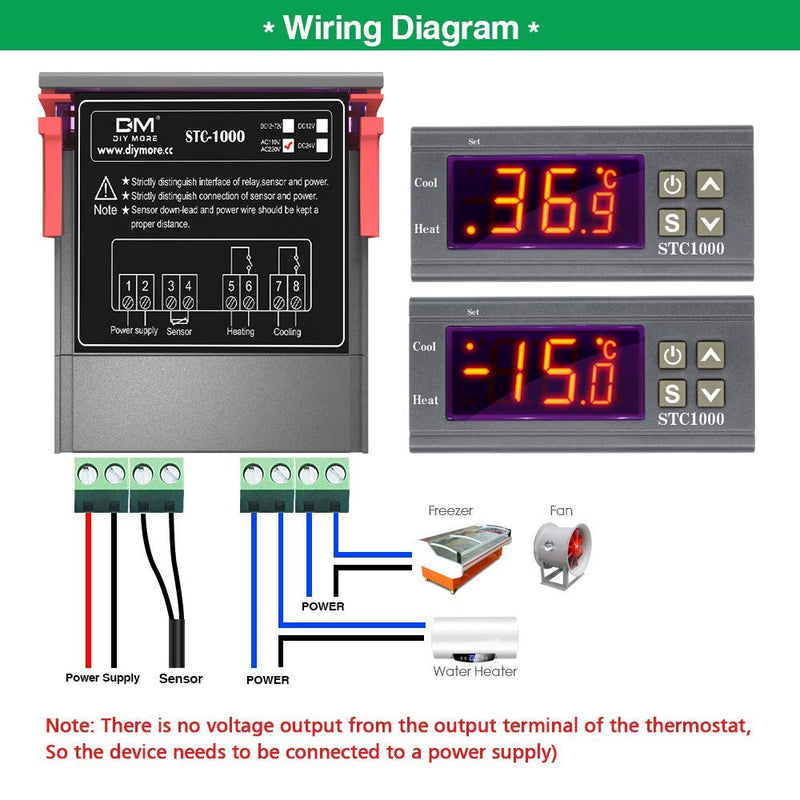 [Australia - AusPower] - diymore STC-1000 AC 10A 110V-220V All-Purpose Digital LED Temperature Controller Heating Cooling Thermostat 2 Relays Output with NTC Sensor Probe(Only Support ℃) AC 110-220V 