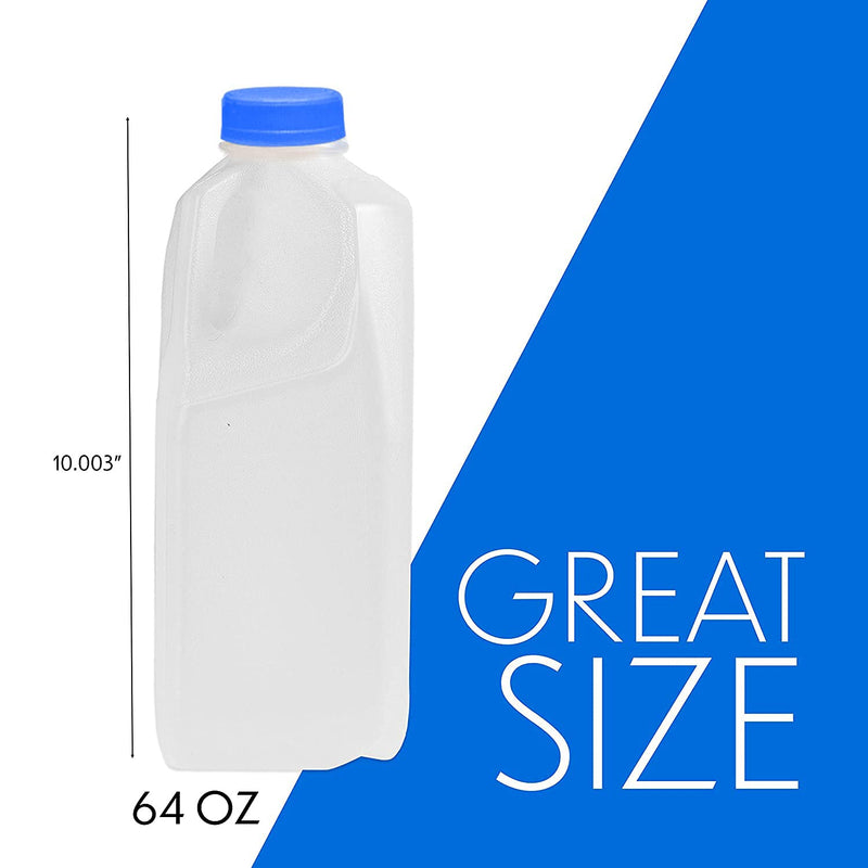 [Australia - AusPower] - Half Gallon Jugs with Caps - 64oz Empty Milk Plastic Container Bottles and Lid 