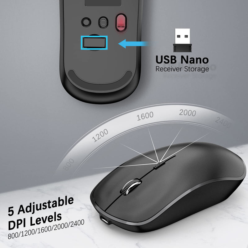 [Australia - AusPower] - Rechargeable Wireless Keyboard and Mouse Combo- J JOYACCESS 2.4G Compact Quiet Slim Wireless Keyboard Mouse Combo for Laptop,PC,Desktop,Computer,Windows- Black Pure Black 