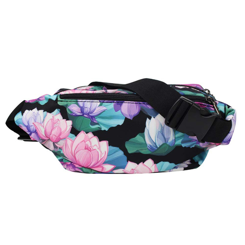 [Australia - AusPower] - Oxpecker Waist Pack Bag with Rain Cover, Waterproof Fanny Pack for Men&Women, Workout Traveling Casual Running Hiking Cycling, Hip Bum Bag with Adjustable Strap for Outdoors (Black Base Floral) Black Base Floral 