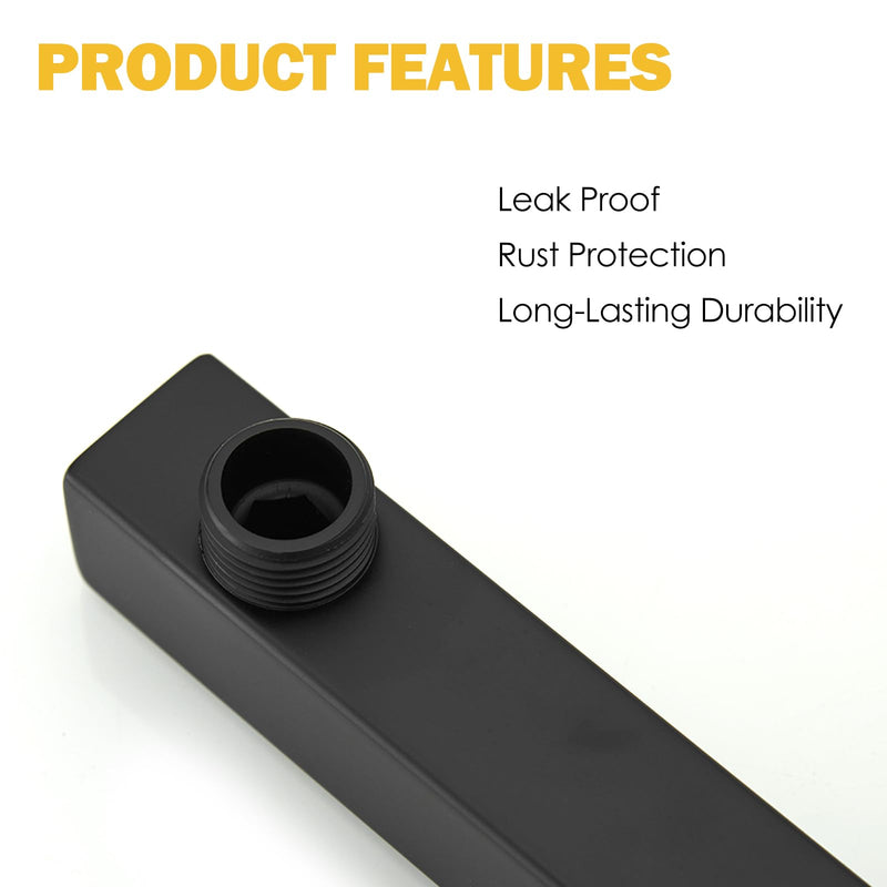 [Australia - AusPower] - BESy 14 Inches Straight Extended Shower Arm With Flange, Rain Shower Head Extension Arm, Square Shower Rod Shower Head Extender Arm Shower Pipe Extension, Wall-Mounted Matte Black Stainless Steel 