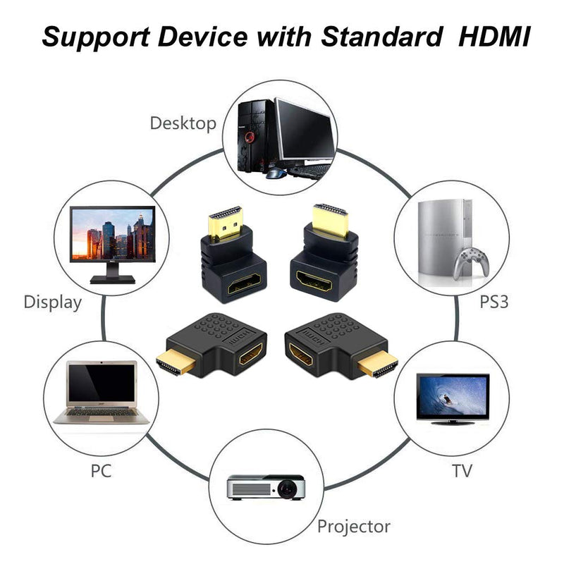 [Australia - AusPower] - 6Pack 3D and 4K HDMI Angled Adapter Combo 2 Pcs 90 and 270 Degree 4 Pcs Vertical Flat Left and Right 90 Degree Male to Female HDMI Adapter TV Connector 