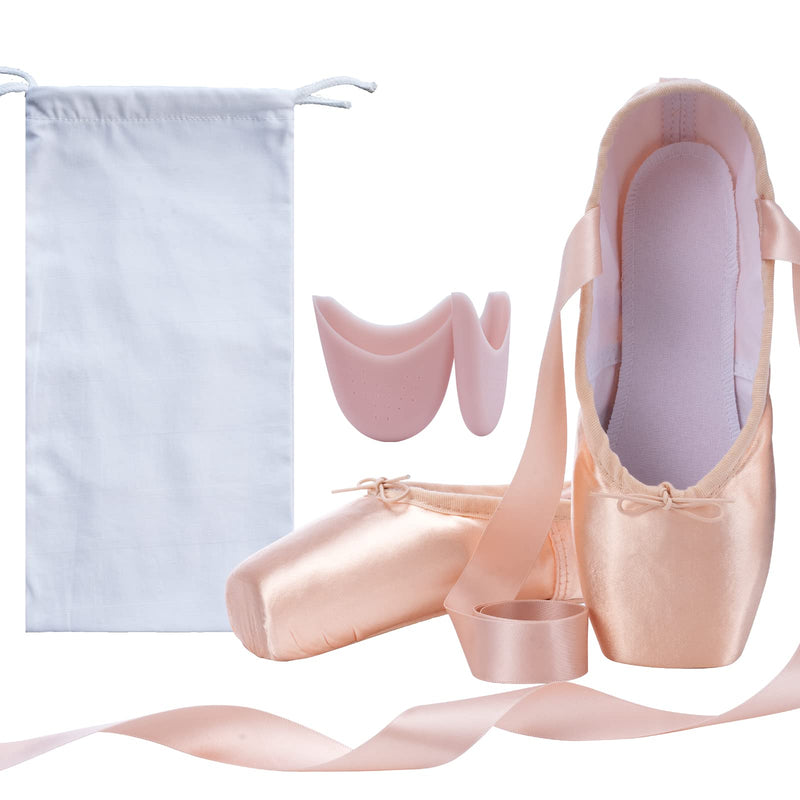 [Australia - AusPower] - DoGeek Satin Pointe Shoes for Girls and Ladies Professional Ballet Dance Shoes with Ribbon for School or Home (Choose One Size Larger) 1 Pink 