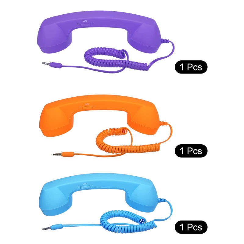 [Australia - AusPower] - MECCANIXITY 3 Pack 3.5mm Retro Telephone Handset Telephone Receiver MIC Microphone Speaker Anti Receivers for Microphone Speaker Purple, Blue, Orange 