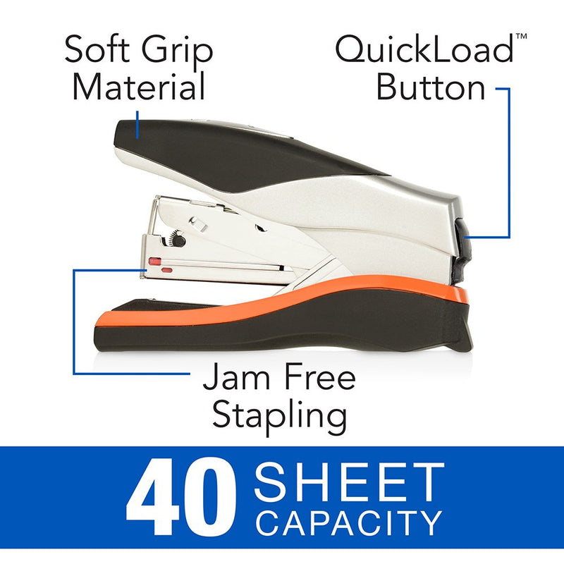 [Australia - AusPower] - Swingline Stapler, Half Strip Desktop Stapler, 40 Sheet Capacity, Low Force, Compact Size, Office, Desk, Optima 40, Orange/Silver/Black, 1 Count (87842) Pack of 1 