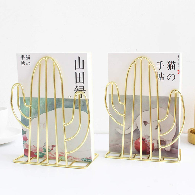 [Australia - AusPower] - SIPLIV Creative Minimalist Style Bookends Metal Adjustable Books Holder Stand Book Rack Desk Bookend - Cactus, Gold 