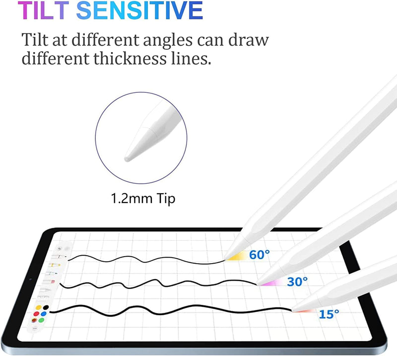 [Australia - AusPower] - Stylus Pen for iPad,Palm Rejection,Tilt Sensitive,Magnetic Active Pencil Compatible with iPad 9/8/7/6th Gen,iPad Air 5/4/3th Gen,iPad Mini 6/5th Gen, (2018-2022) iPad Pro 11/12.9 Inch with 4 Tips White 