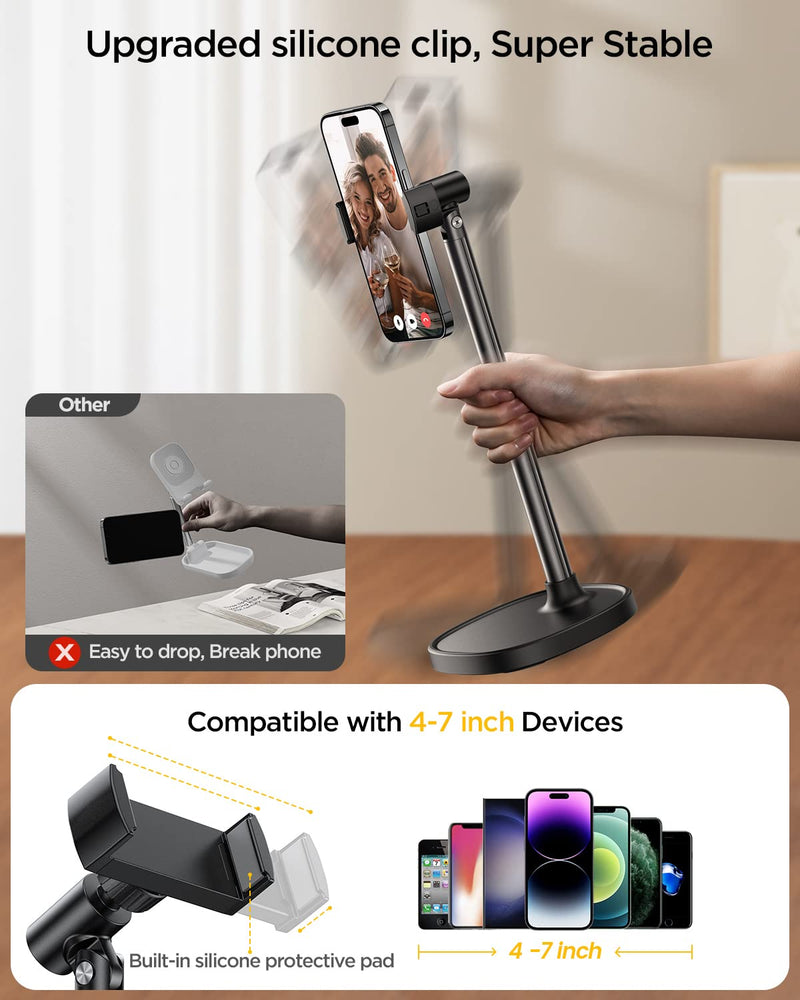 [Australia - AusPower] - DIMONCOAT Cell Phone Stand, Angle Height Adjustable Phone Stand for Desk, Cell Phone Holder, Aluminum Alloy Desk Universal Phone Stand Recording, Retractable iPhone Stand, Phone Holder Stand Office 