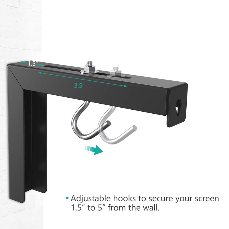 [Australia - AusPower] - Universal Projector Screen L-Bracket Wall Hanging Mount 6 inch Adjustable Extension with Hook Manual, Spectrum and Perfect Screen Placement up to 66 lbs, 30kg (PSM001-B), Black 