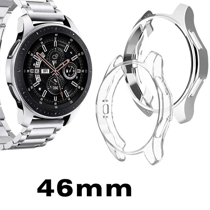 [Australia - AusPower] - Mosonio Bands Compatible with Samsung Galaxy Watch 46mm and Gear S3 Frontier + 2 Pack Soft TPU Protective Case Cover, 22mm Solid Stainless Steel Metal Replacement Strap(46mm, Silver) 46 mm 