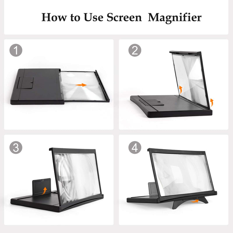 [Australia - AusPower] - 12" Screen Magnifier for Cell Phone, 2021 Version 3D Curve Screen Magnifying, HD Amplifier Projector for Movies, Videos, Gaming, Foldable Mobile Enlarge Phone Screen, Use with All Smartphones Readers 