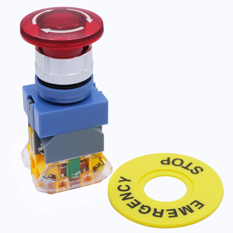 [Australia - AusPower] - mxuteuk 22mm 110/120V LED Light Red Mushroom Emergency Stop Push Button Switch Illuminated Shut Off Estop Button 1 NC 1 NO 440V 10A, LAY37-11ZSD 