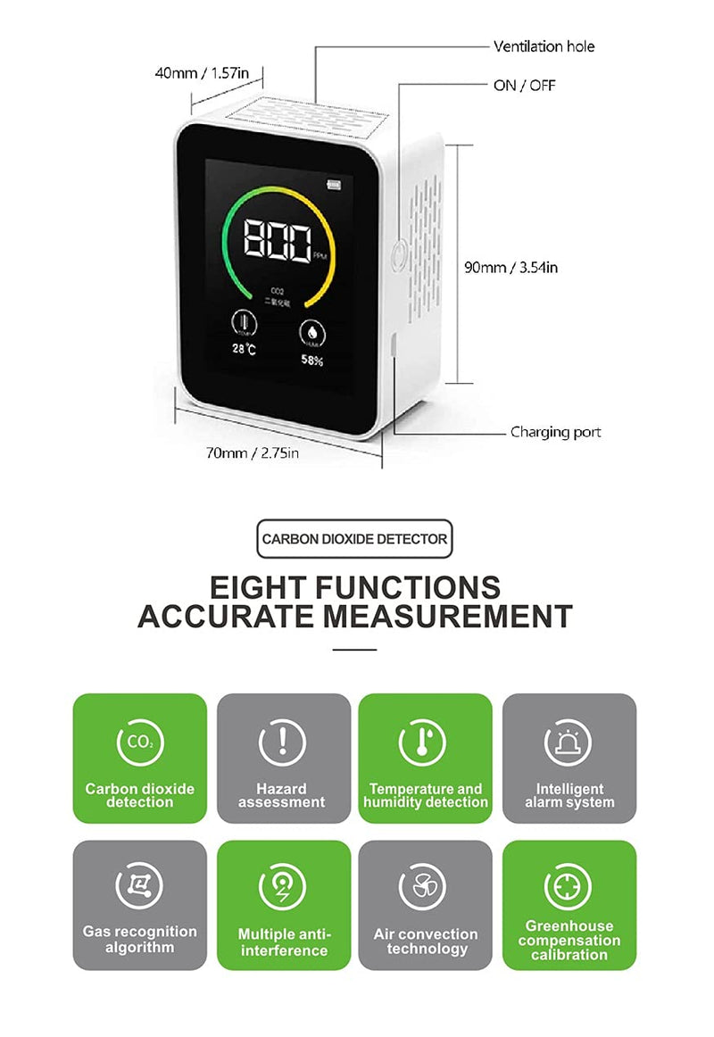 [Australia - AusPower] - Air Quality Monitor, 3-in-1 Combo CO2 Moisture Meter Pollution Meter, Sensor, Tester; Detect & Test Indoor Pollution, Carbon Dioxide Detector Temperature and Humidity Indoor 