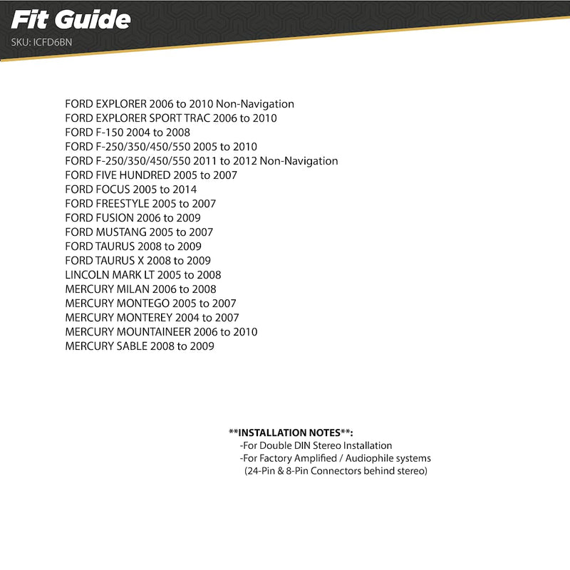 [Australia - AusPower] - SCOSCHE Install Centric ICFD6BN Compatible with Select Ford/Linc/Merc 2004-08 Double DIN, Premium Sound Complete Basic Installation Solution for Installing an Aftermarket Stereo Complete Installation Kit 