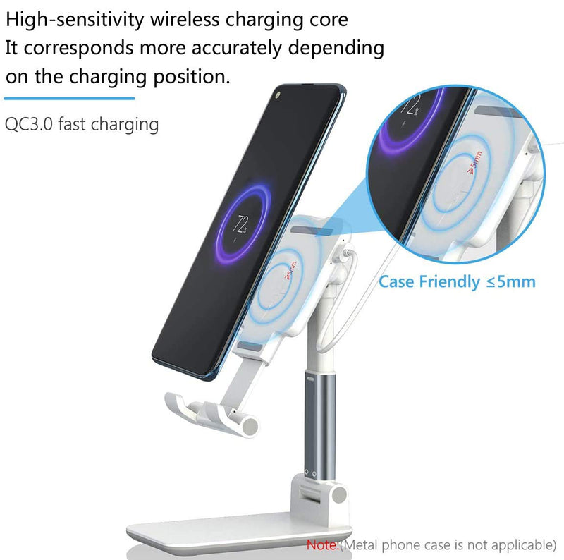 [Australia - AusPower] - Mobile Phone Wireless Charger Stand Angle&Height Adjustable 2 in 1 Foldable Portable Desk Phone Holder Wireless 10W Qi Fast Charging Dock for ipad/iPhone12/11/MAX/XS/XR/X/8,Samsung S20/S10/S9/S8 etc White 