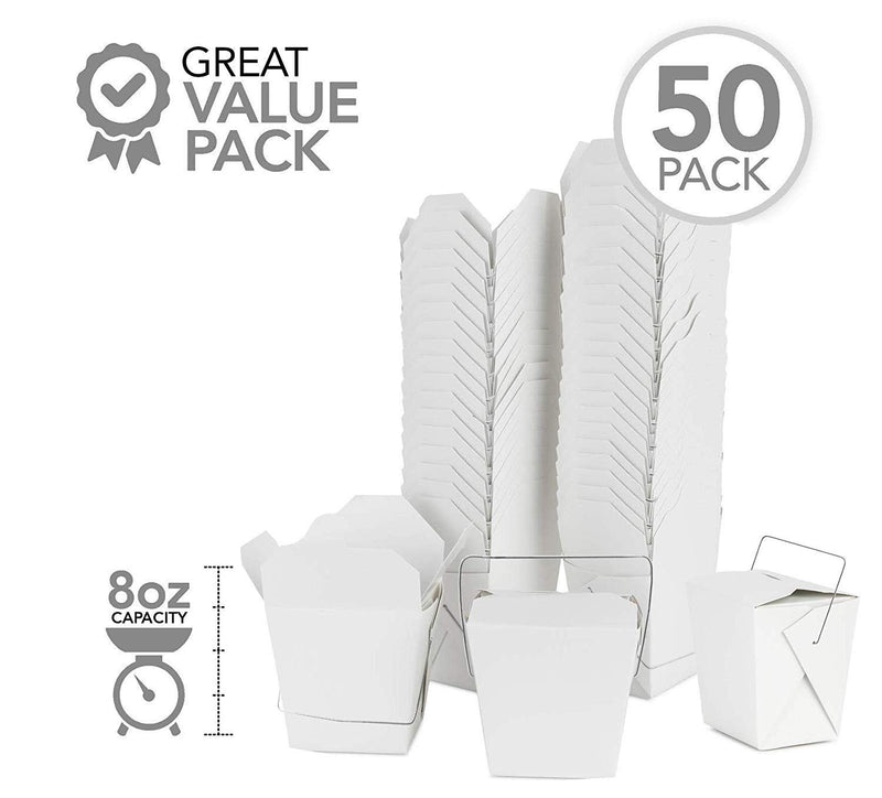 [Australia - AusPower] - Takeout Food Containers with Handle 8 Oz White Microwaveable Mini Chinese Take Out Box (50 Pack) Leak and Grease Resistant Stackable To Go Boxes - Recyclable Food Containers - Party Favor Boxes 