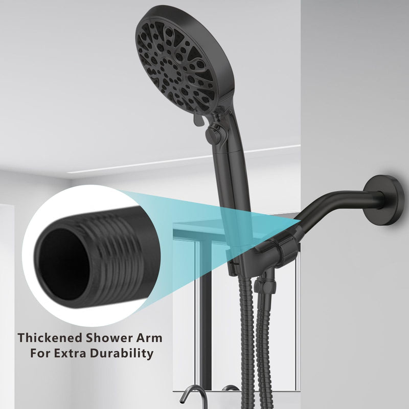 [Australia - AusPower] - Nuodan Shower Arm with Flange, 8 Inches Wall Mount Replacement Shower Head Arm For Fixed Shower Head and Handheld Showerhead, Matte Black 8 Inch 