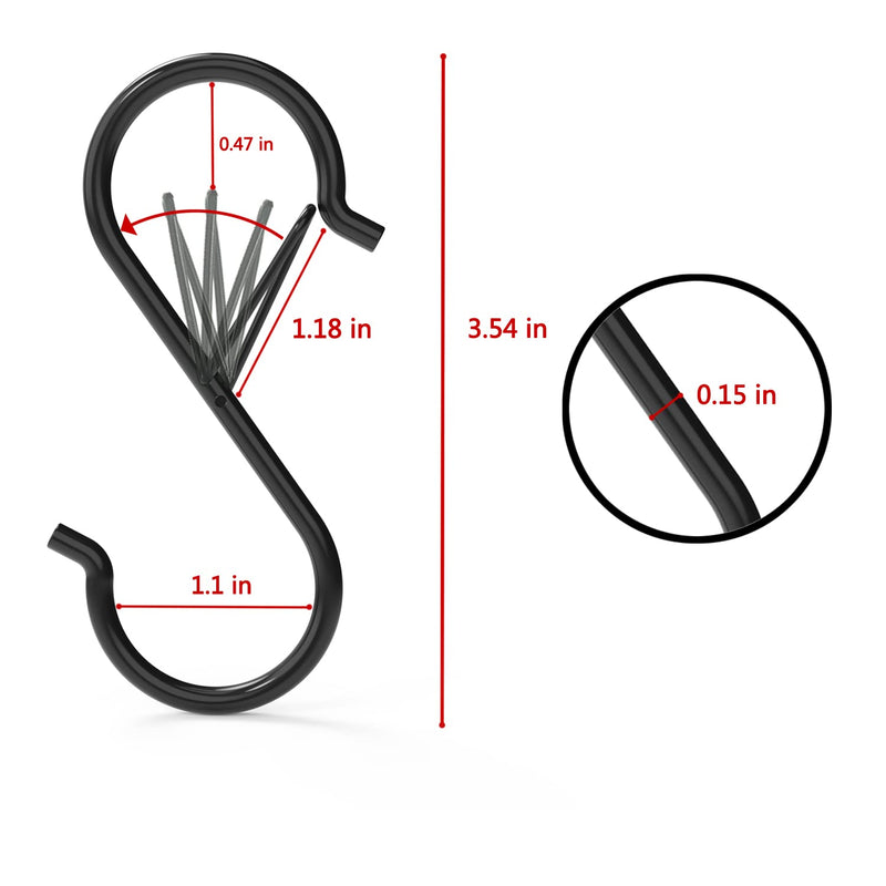[Australia - AusPower] - 8 Pack S Hooks with Safety Buckle for Shelves/Racks/Poles, Heavy Duty Metal 3.5" S Hooks for Hanging Kitchen Utensils/Plants/Pots & Pans 8 