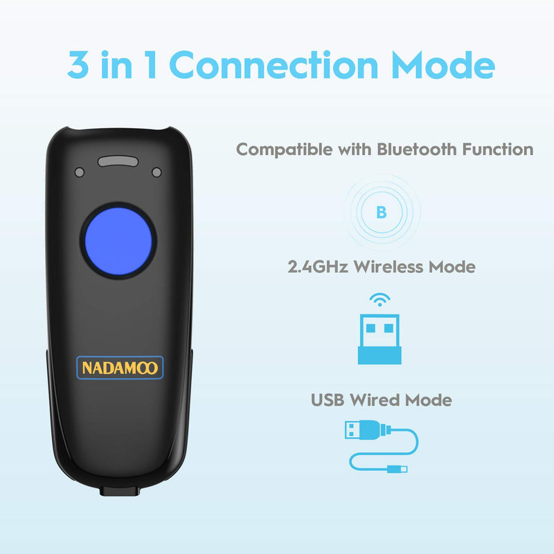 [Australia - AusPower] - NADAMOO Wireless Barcode Scanner Compatible with Bluetooth, with Charging Dock, Portable USB 1D Bar Code Scanner for Inventory, 2.4G Wireless & Wired Barcode Reader for Tablet iPhone iPad Android iOS 