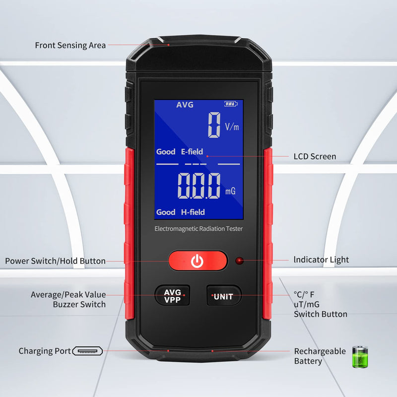 [Australia - AusPower] - EMF Meter, Electromagnetic Radiation Detector, Rechargeable Digital EMF Tester, Electric/Magnetic Field Meter for Home Inspections, Office, Outdoor and Ghost Hunting 
