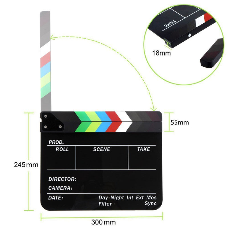[Australia - AusPower] - Acrylic Clapboard 9.6x11.7" /25x30cm Dry Erase Director Film Movie Clapper Board Slate with Color Sticks - Black 
