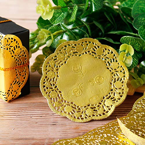 [Australia - AusPower] - CHICIEVE Paper Doily 3.5 Inches Golden Round Paper Lace Doilies 100 Pcs Placemats Ideal for Weddings,Tableware Decor 