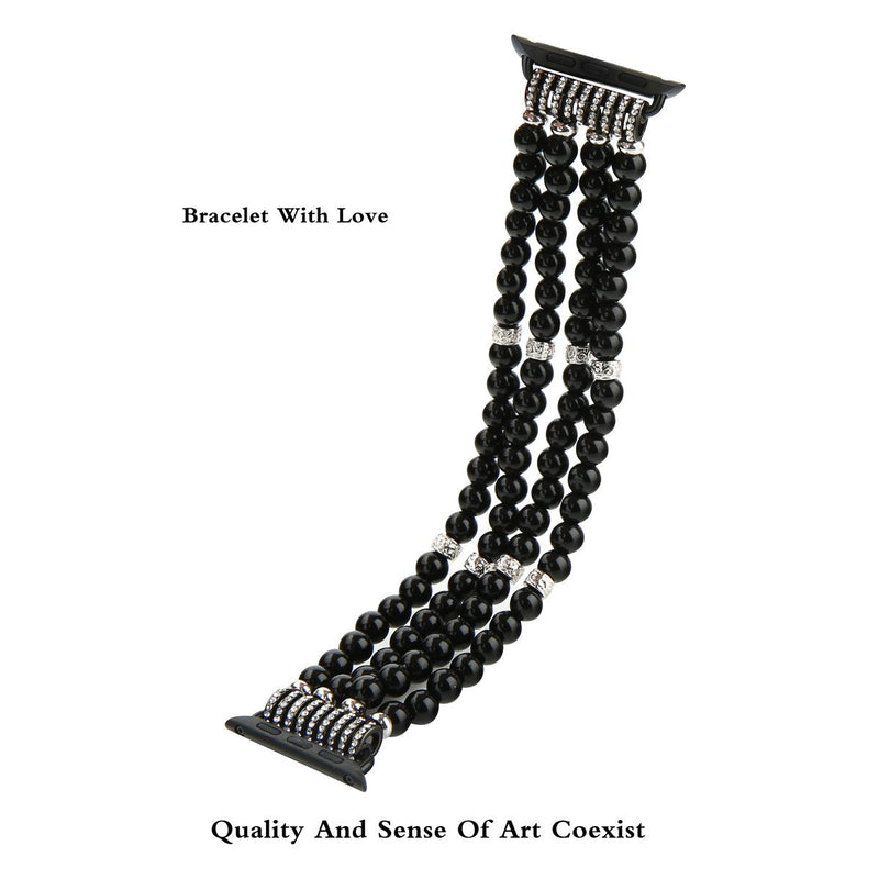 [Australia - AusPower] - GEMEK Compatible with Apple Watch Band 38mm 42mm Women iWatch Bands Series 7/6/5/4/3/2/1, Handmade Beaded Elastic Stretch Pearl Bracelet Replacement Strap for Girls Wristband Black 38mm/40mm/41mm 