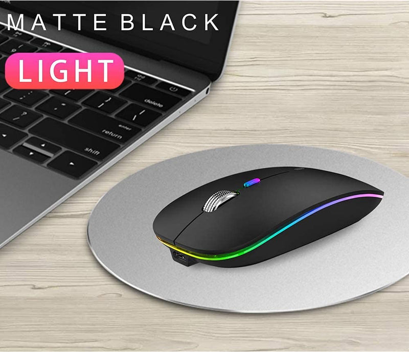 [Australia - AusPower] - LED Wireless Mouse, Uiosmuph G12 Slim Rechargeable Wireless Silent Mouse, 2.4G Portable USB Optical Wireless Computer Mice with USB Receiver and Type C Adapter (Matte Black) Matte Black 