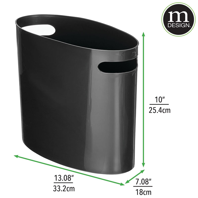 [Australia - AusPower] - mDesign Modern Oval Plastic Compact Trash Can Wastebasket, Garbage Container Bin for Bathroom, Kitchen, Laundry Room, Home Office, Dorms - Built-in Handles - Black 