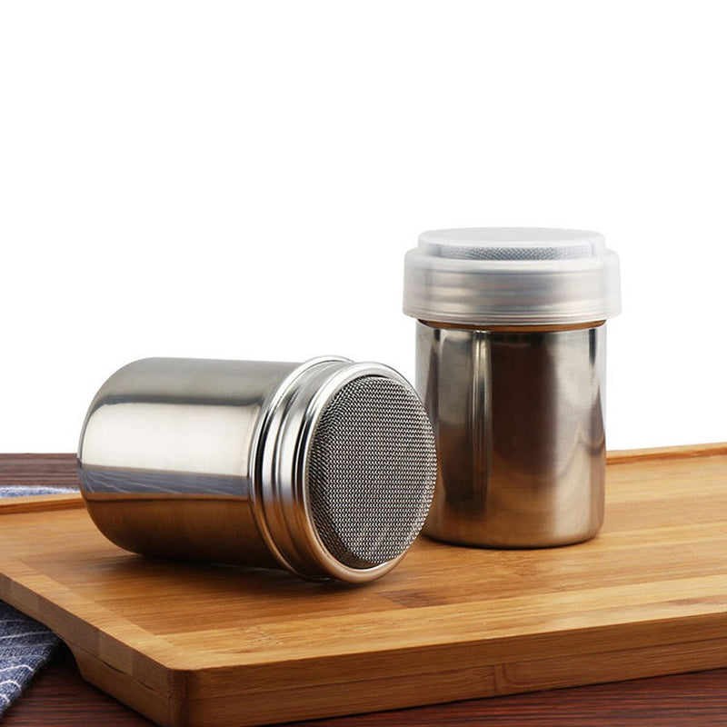 [Australia - AusPower] - 2 PCS Chocolate Shaker Coffee Powder Cocoa Flour Icing Sugar Sifter Stainless Steel Mesh Shaker Powder Cans with Lid for For Baking Cooking Home Restaurant 