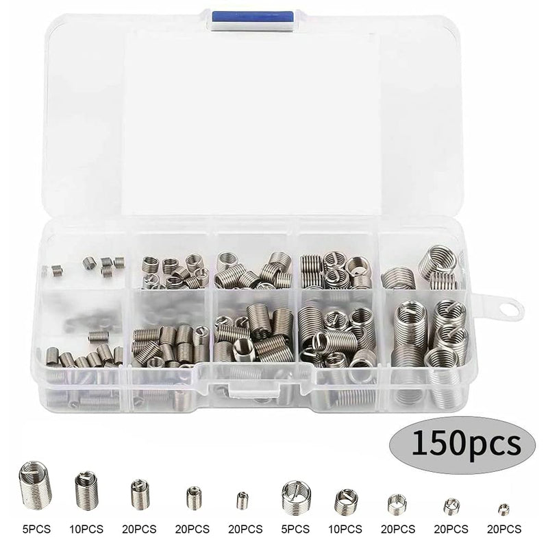 [Australia - AusPower] - 150pcs M 3-M8 Wire Thread Inserts Thread Repair Sleeve Kit， 304 Stainless Steel Coiled Wire Screw Repair Sleeve (Steel) 