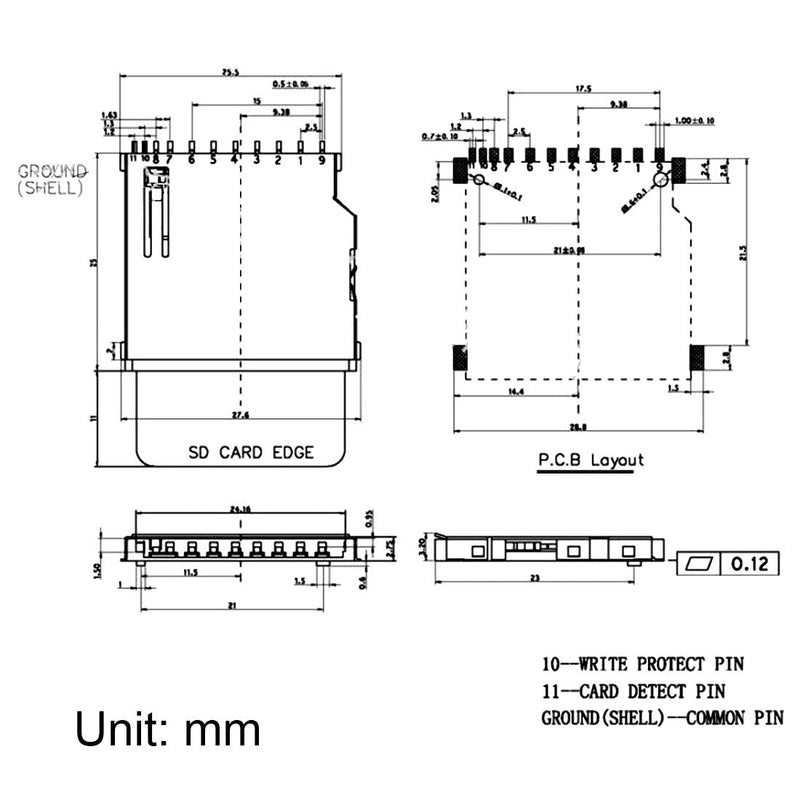 [Australia - AusPower] - uxcell SD Memory Card Socket Long Body 11 Pin PCB Mount Connector 10pcs 