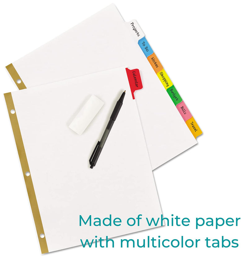[Australia - AusPower] - 1InTheOffice Binder Dividers with Tabs, Three Ring Binder Dividers with Tabs, 8 Tab Dividers, Big Tab Write-On Paper Dividers, Multicolor, 4/Pack 