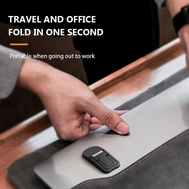 [Australia - AusPower] - PONICOR 2PCS Zinc Alloy Mini Foldable Laptop Stand, Portable Computer Keyboard Riser with 2 Adjustable Angles, Self-Adhesive Invisible Notebook Stand and Keyboard Lift for Desk (Black) Black 